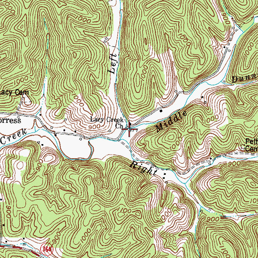Topographic Map of Middle Fork Lacy Creek, KY
