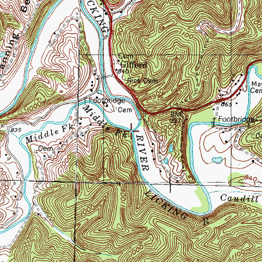 Topographic Map of Middle Fork Licking River, KY