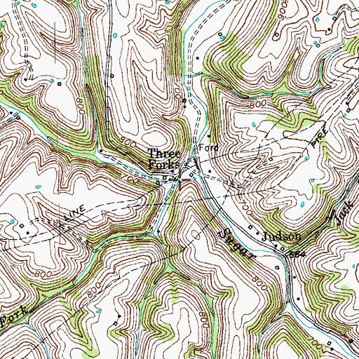 Topographic Map of Middle Fork Sugar Creek, KY