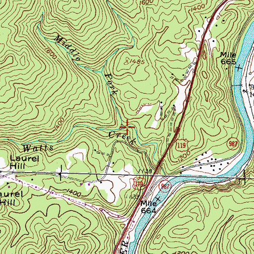 Topographic Map of Middle Fork Watts Creek, KY
