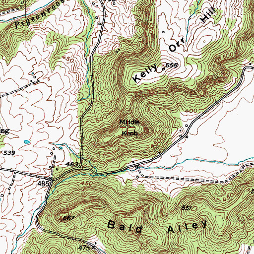 Topographic Map of Middle Knob, KY