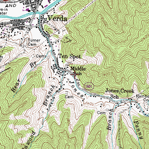 Topographic Map of Middle School, KY