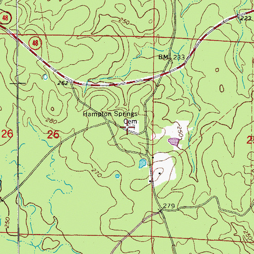 Topographic Map of Hampton Springs Cemetery, AR