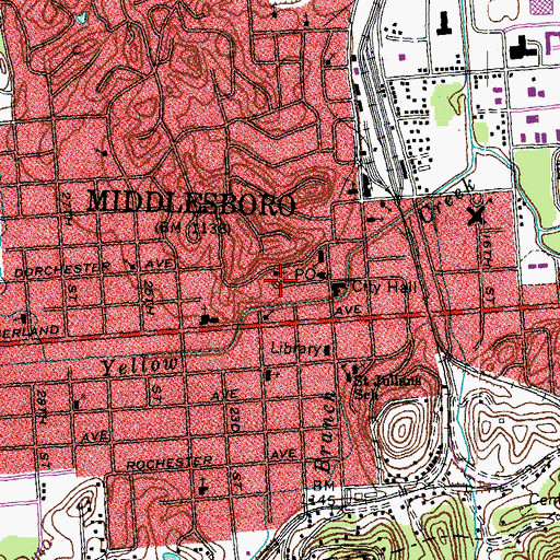 Topographic Map of Middlesboro, KY