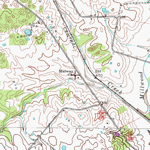 Topographic Map of Midway Church, KY