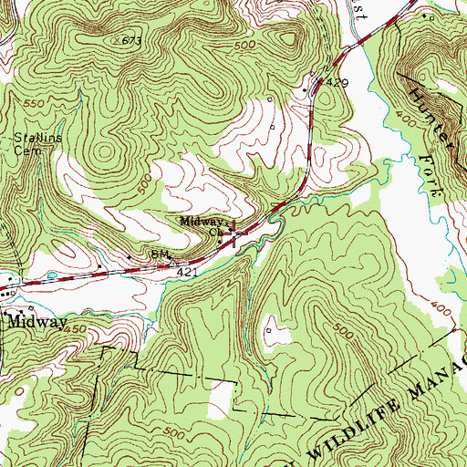 Topographic Map of Midway Church, KY