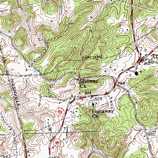 Topographic Map of Midway Church, KY