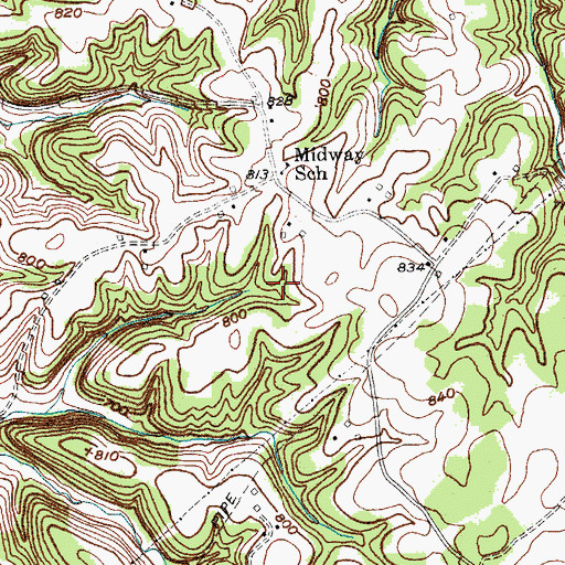 Topographic Map of Midway School, KY