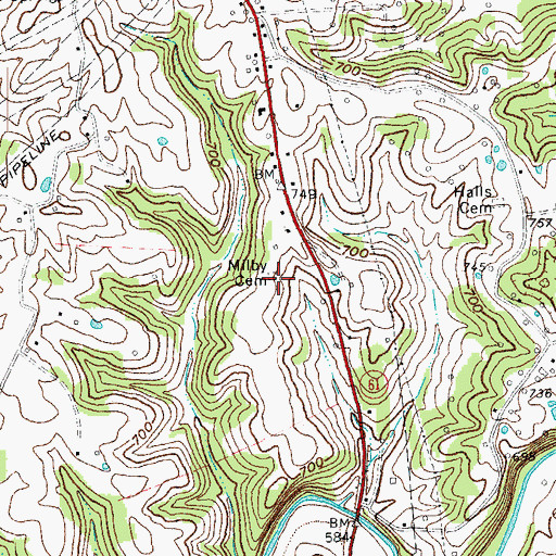 Topographic Map of Milby Cemetery, KY
