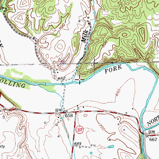 Topographic Map of Milk and Mush Creek, KY