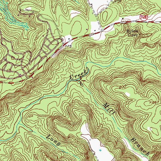Topographic Map of Mill Branch, KY