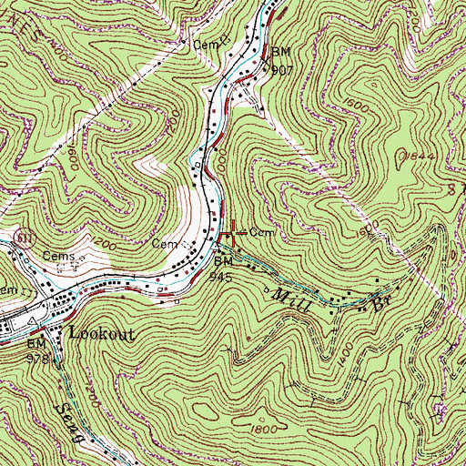 Topographic Map of Mill Branch, KY