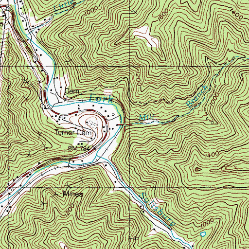 Topographic Map of Mill Branch, KY