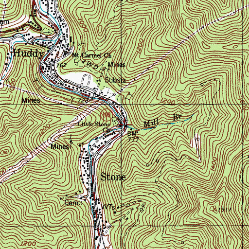 Topographic Map of Mill Branch, KY