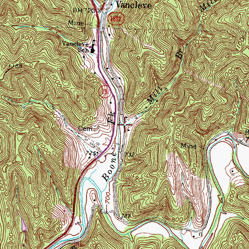 Topographic Map of Mill Branch, KY