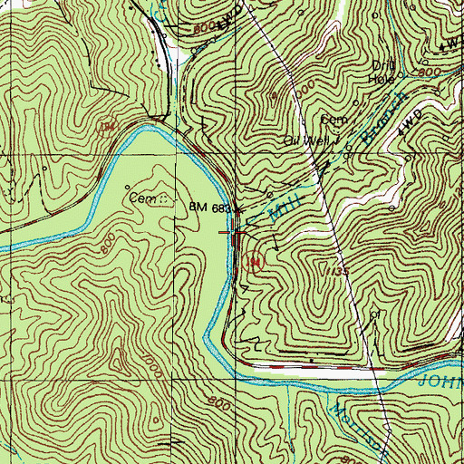 Topographic Map of Mill Branch, KY