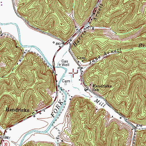 Topographic Map of Mill Branch, KY