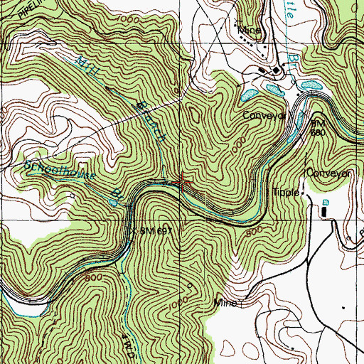 Topographic Map of Mill Branch, KY