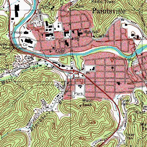 Topographic Map of Mill Branch, KY