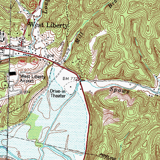 Topographic Map of Mill Branch, KY