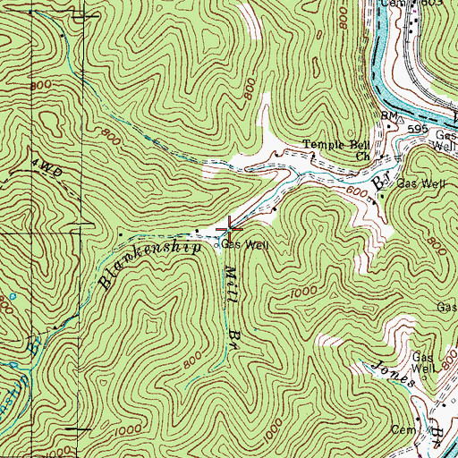 Topographic Map of Mill Branch, KY