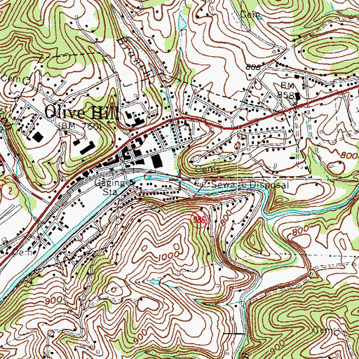 Topographic Map of Mill Branch, KY