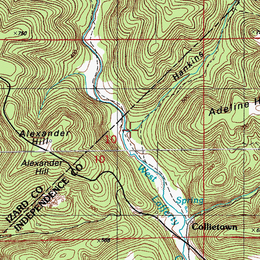 Topographic Map of Hankins Hollow, AR