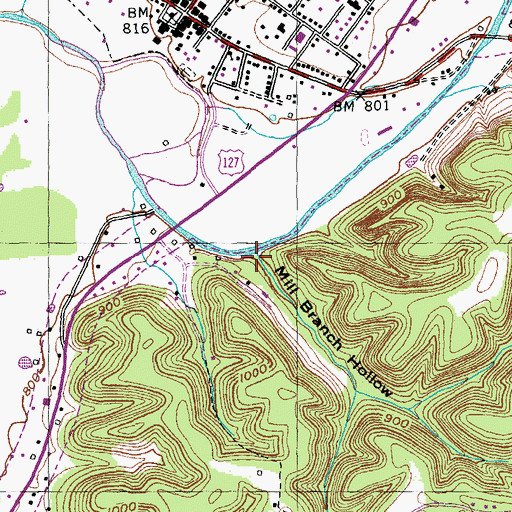 Topographic Map of Mill Branch Hollow, KY