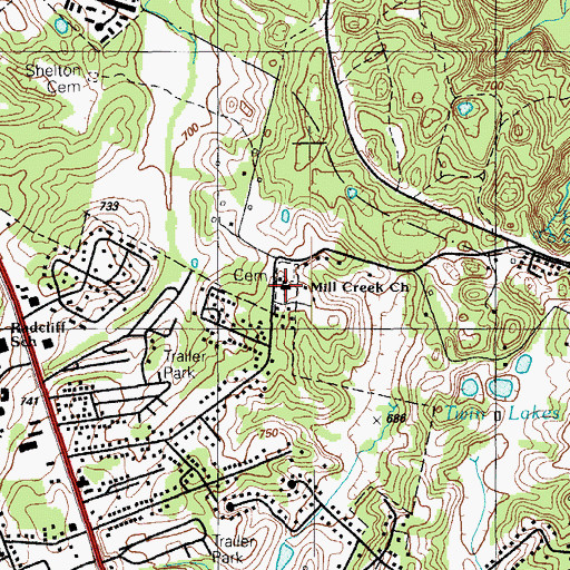 Topographic Map of Mill Creek Baptist Church, KY