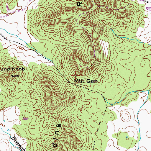 Topographic Map of Mill Gap, KY