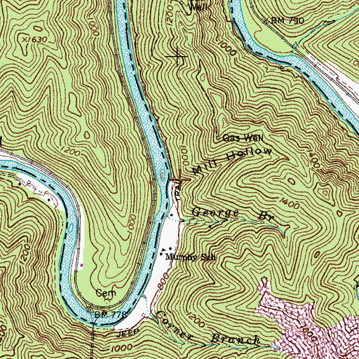 Topographic Map of Mill Hollow, KY