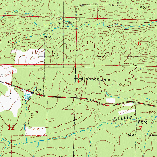 Topographic Map of Hannon Cemetery, AR
