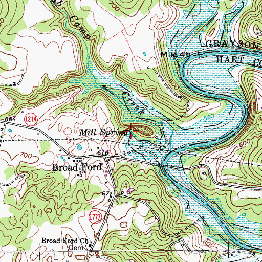Topographic Map of Mill Spring, KY