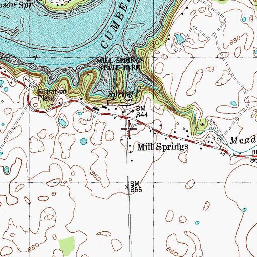 Topographic Map of Mill Springs, KY