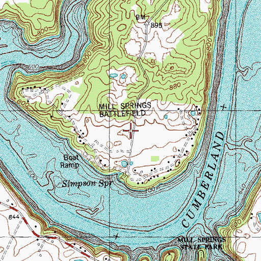 Topographic Map of Mill Springs Battlefield, KY