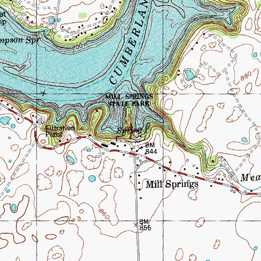Topographic Map of Mill Springs State Park, KY