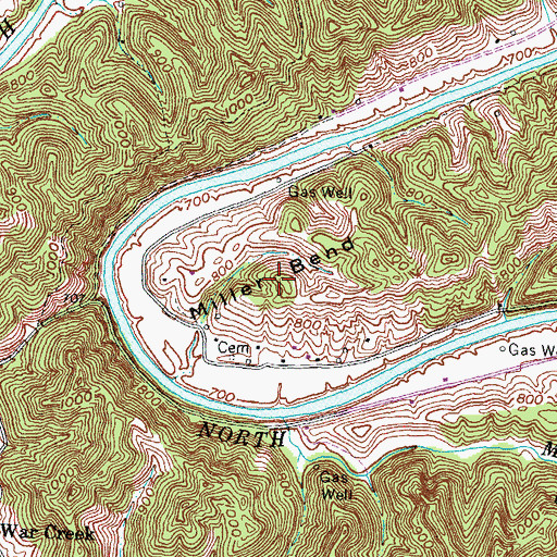 Topographic Map of Miller Bend, KY