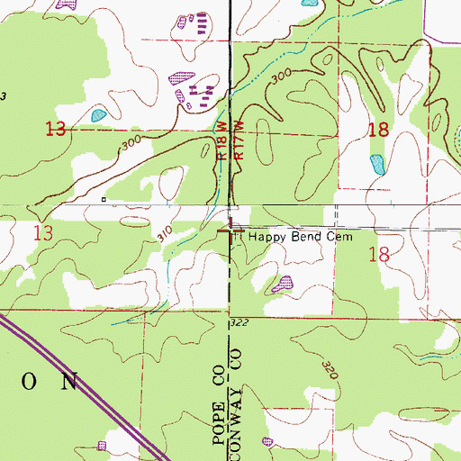 Topographic Map of Happy Bend Cemetery, AR