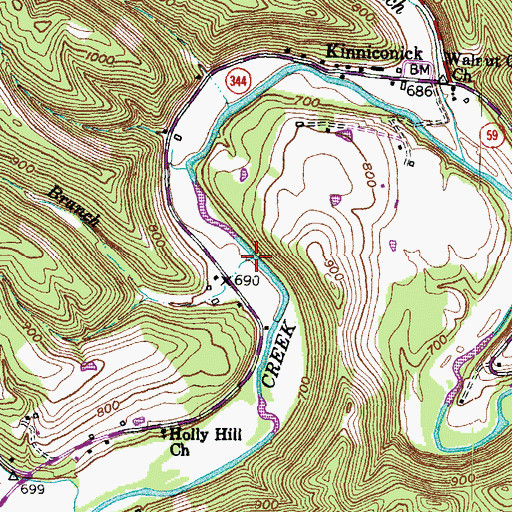 Topographic Map of Miller Branch, KY