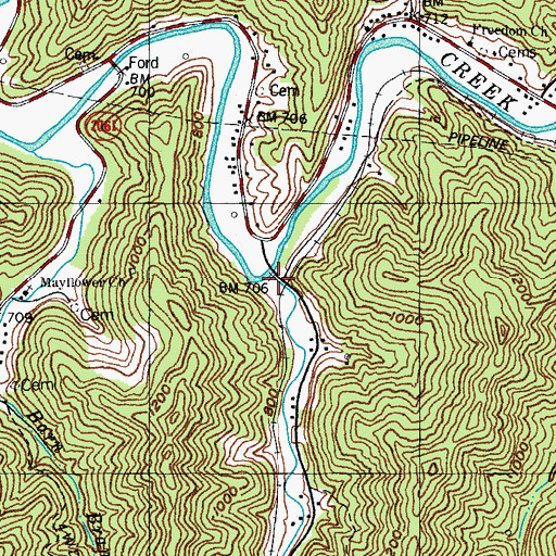 Topographic Map of Miller Creek, KY