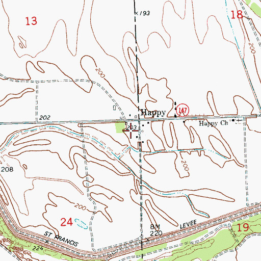Topographic Map of Happy Church, AR