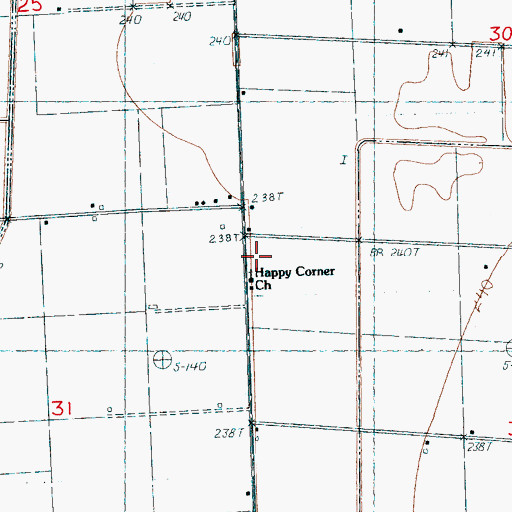 Topographic Map of Happy Corner Church, AR