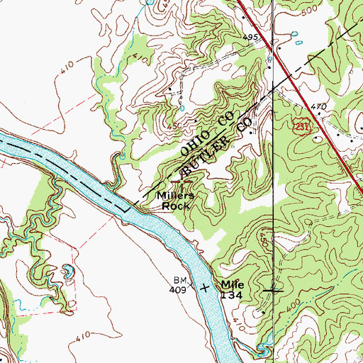 Topographic Map of Millers Rock, KY