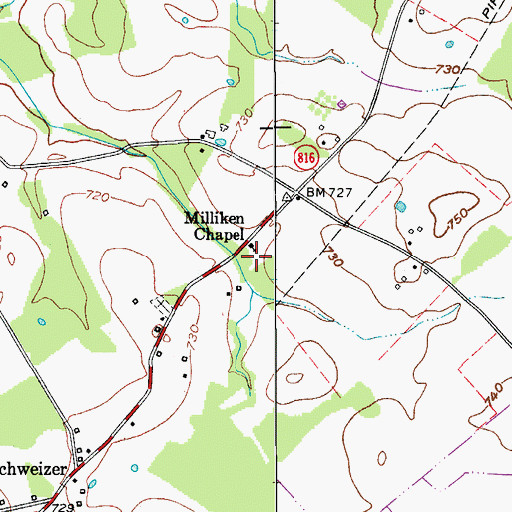 Topographic Map of Milliken Chapel, KY