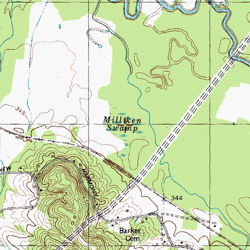 Topographic Map of Milliken Swamp, KY