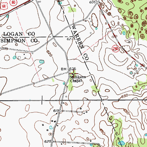 Topographic Map of Millikens Chapel, KY