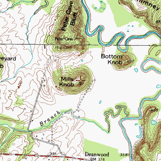 Topographic Map of Mills Knob, KY