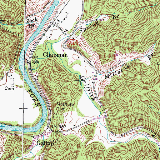 Topographic Map of Millseat Branch, KY