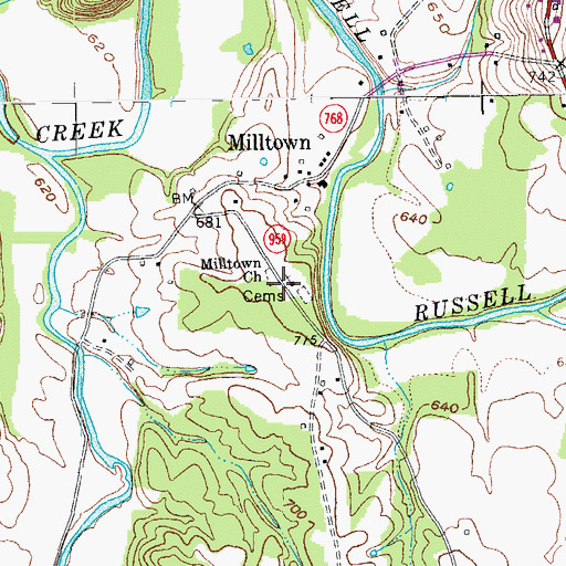 Topographic Map of Milltown Church, KY