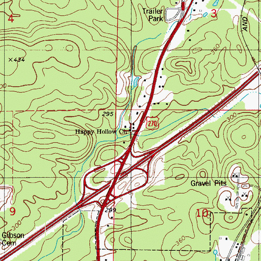 Topographic Map of Happy Hollow Church, AR